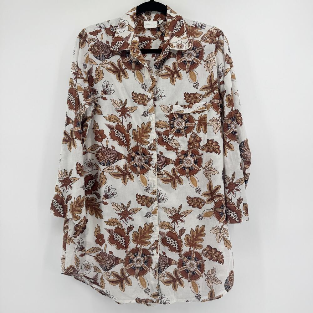 Julia Amory Husband Shirt Coco Cap Ferrat Floral Block Print Button Down Size S - Picture 2 of 8